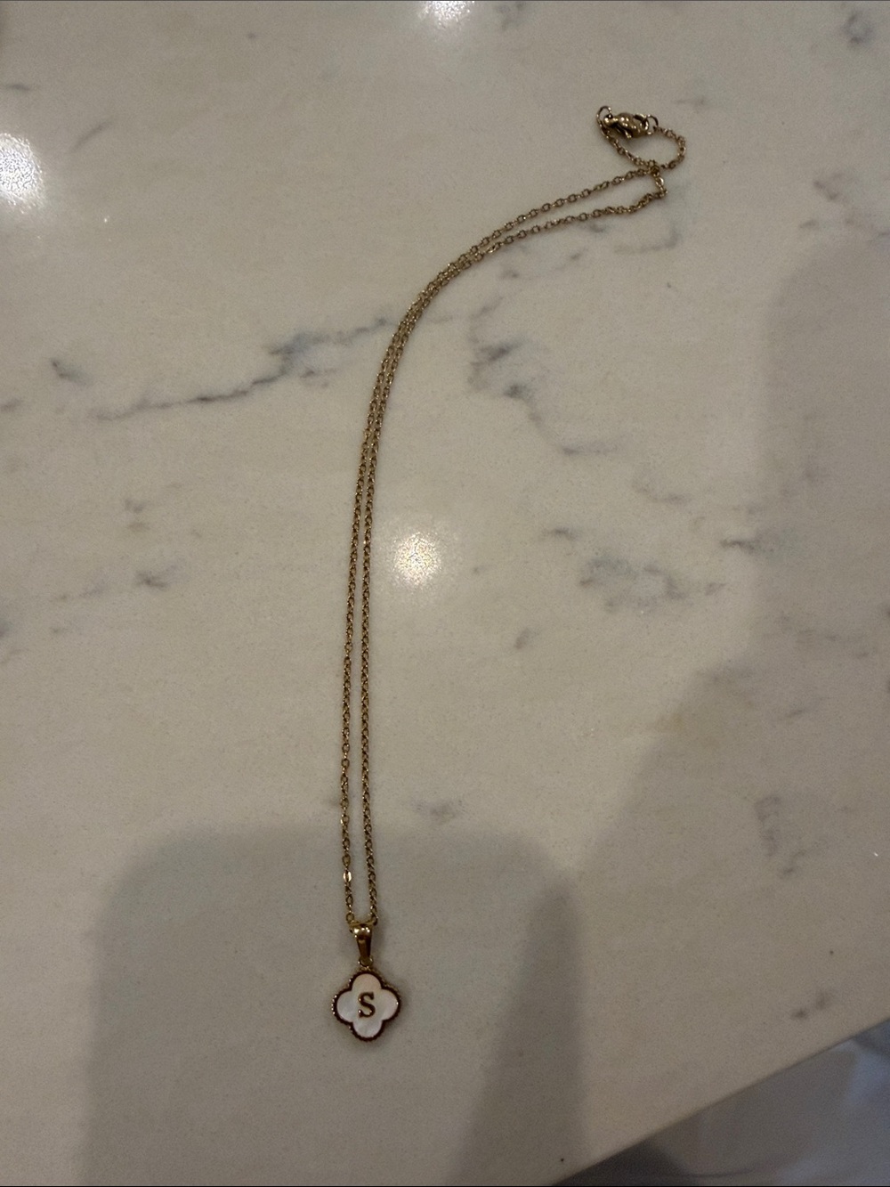 Gold Clover Pendant Necklace with Initial S Charm